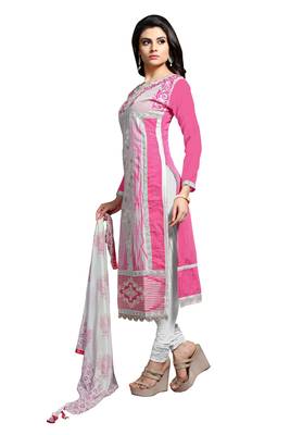 Pink embroidered cotton poly unstitched salwar with dupatta 2