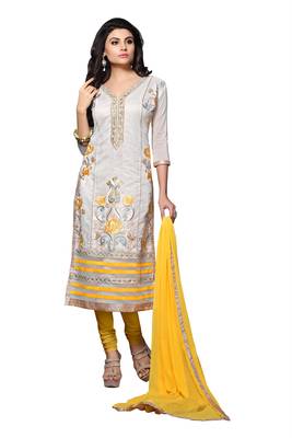 White embroidered cotton poly unstitched salwar with dupatta 1