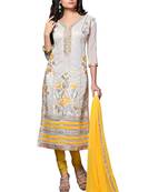 White embroidered cotton poly unstitched salwar with dupatta