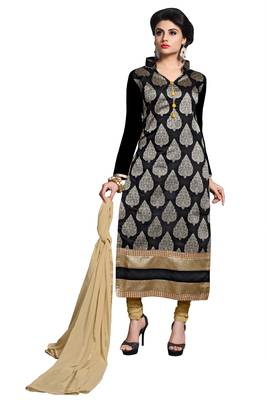 Black embroidered cotton poly unstitched salwar with dupatta 1