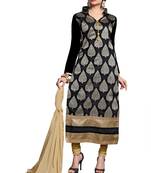 Black embroidered cotton poly unstitched salwar with dupatta