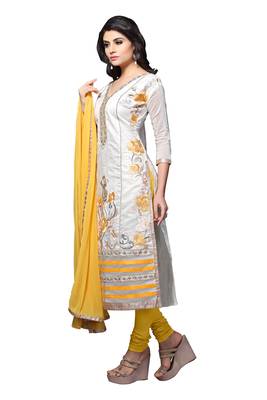 White embroidered cotton poly unstitched salwar with dupatta 2