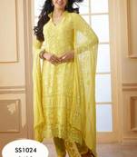 Charming Yellow Long  Karachi Work Chiffon Salwar Kameez