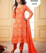 Beautiful Orange Chiffon Karachi Work Churidar Suit