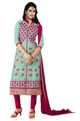 Blue embroidered faux georgette unstitched salwar with dupatta 1