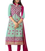 Blue embroidered faux georgette unstitched salwar with dupatta