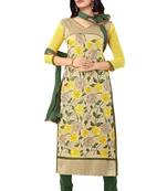 Yellow embroidered faux georgette unstitched salwar with dupatta