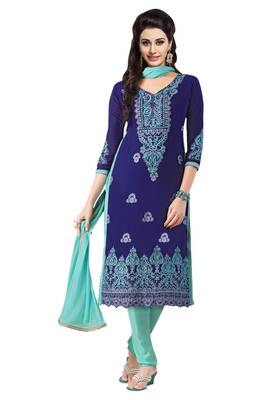 Blue embroidered faux georgette unstitched salwar with dupatta 1