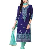 Blue embroidered faux georgette unstitched salwar with dupatta