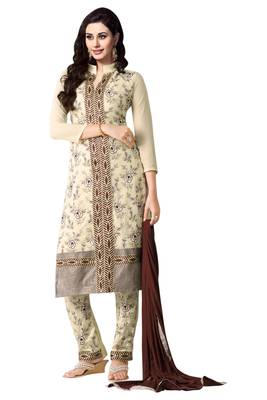 White embroidered faux georgette unstitched salwar with dupatta 1