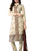 White embroidered faux georgette unstitched salwar with dupatta