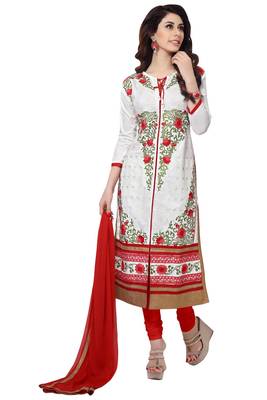 White embroidered cotton poly unstitched salwar with dupatta 1