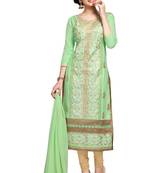 Green embroidered cotton poly unstitched salwar with dupatta