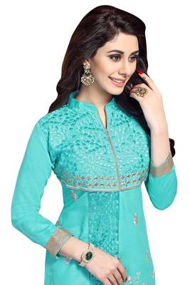 Blue embroidered cotton poly unstitched salwar with dupatta 2