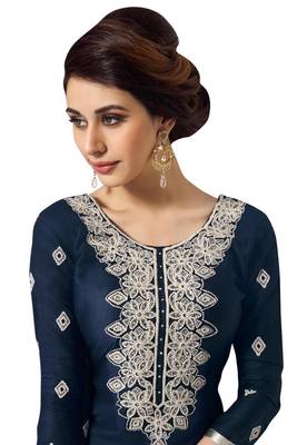 Blue embroidered cotton poly unstitched salwar with dupatta 2