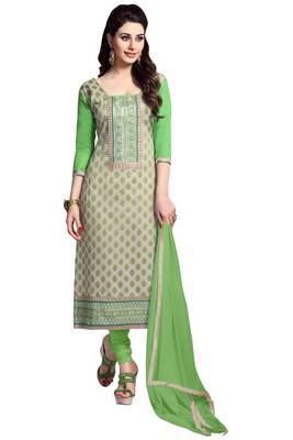 Grey embroidered cotton poly unstitched salwar with dupatta 1