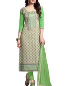 Grey embroidered cotton poly unstitched salwar with dupatta