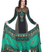 Black embroidered faux crepe unstitched salwar with dupatta
