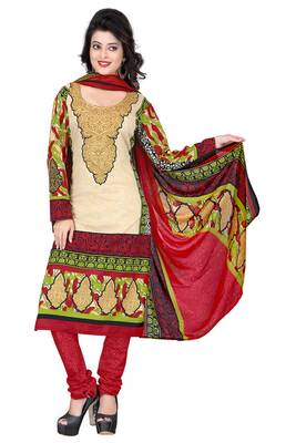Multicolor embroidered faux crepe unstitched salwar with dupatta 1