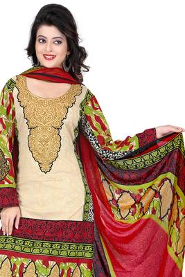 Multicolor embroidered faux crepe unstitched salwar with dupatta 2