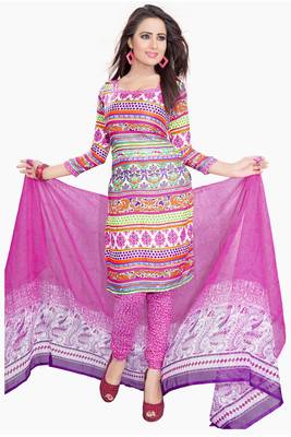 Multicolor embroidered faux crepe unstitched salwar with dupatta 1