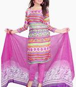 Multicolor embroidered faux crepe unstitched salwar with dupatta