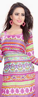 Multicolor embroidered faux crepe unstitched salwar with dupatta 2