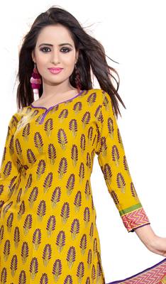 Yellow embroidered faux crepe unstitched salwar with dupatta 2