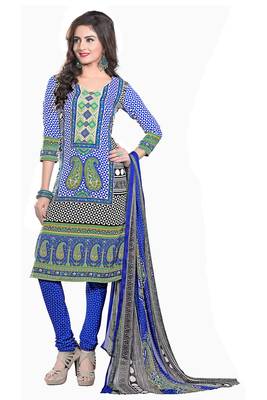 Blue embroidered faux crepe unstitched salwar with dupatta 1