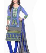 Blue embroidered faux crepe unstitched salwar with dupatta