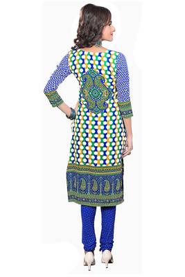 Blue embroidered faux crepe unstitched salwar with dupatta 2