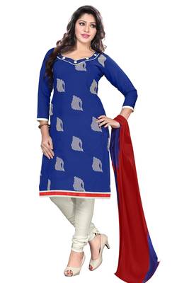 Blue embroidered cotton poly unstitched salwar with dupatta 1