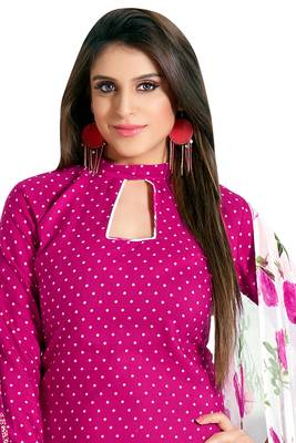 Pink embroidered cotton poly unstitched salwar with dupatta 2