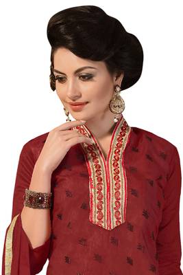 Maroon embroidered cotton poly unstitched salwar with dupatta 2