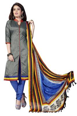 Grey embroidered faux jacquard unstitched salwar with dupatta 1