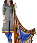 Grey embroidered faux jacquard unstitched salwar with dupatta