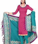 Pink embroidered art silk unstitched salwar with dupatta
