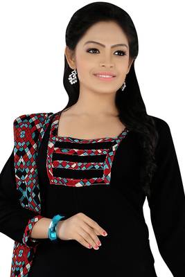 Black embroidered faux crepe unstitched salwar with dupatta 2