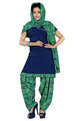 Blue embroidered faux crepe unstitched salwar with dupatta 1