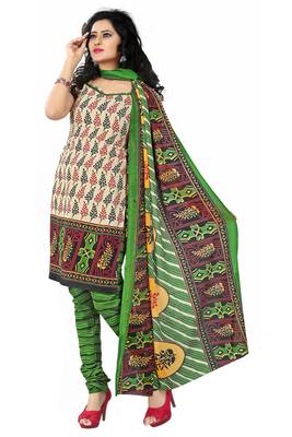 Beige embroidered faux georgette unstitched salwar with dupatta 1