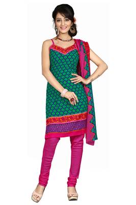Green embroidered faux crepe unstitched salwar with dupatta 1
