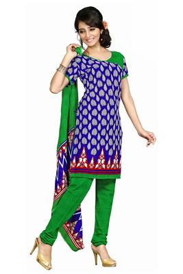 Blue embroidered faux crepe unstitched salwar with dupatta 1