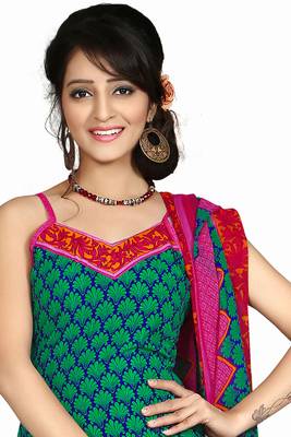 Green embroidered faux crepe unstitched salwar with dupatta 2