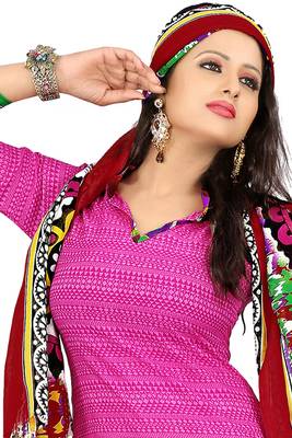 Pink embroidered faux crepe unstitched salwar with dupatta 2