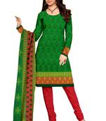 Green embroidered faux crepe unstitched salwar with dupatta