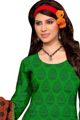 Green embroidered faux crepe unstitched salwar with dupatta 2