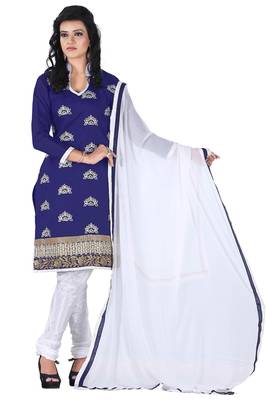 Blue embroidered cotton poly unstitched salwar with dupatta 1