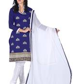 Blue embroidered cotton poly unstitched salwar with dupatta