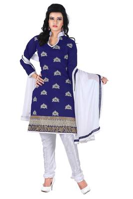 Blue embroidered cotton poly unstitched salwar with dupatta 2