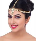 Stylish Hair Designer Matha Patti For Wedding Gold Finishing Stone In White